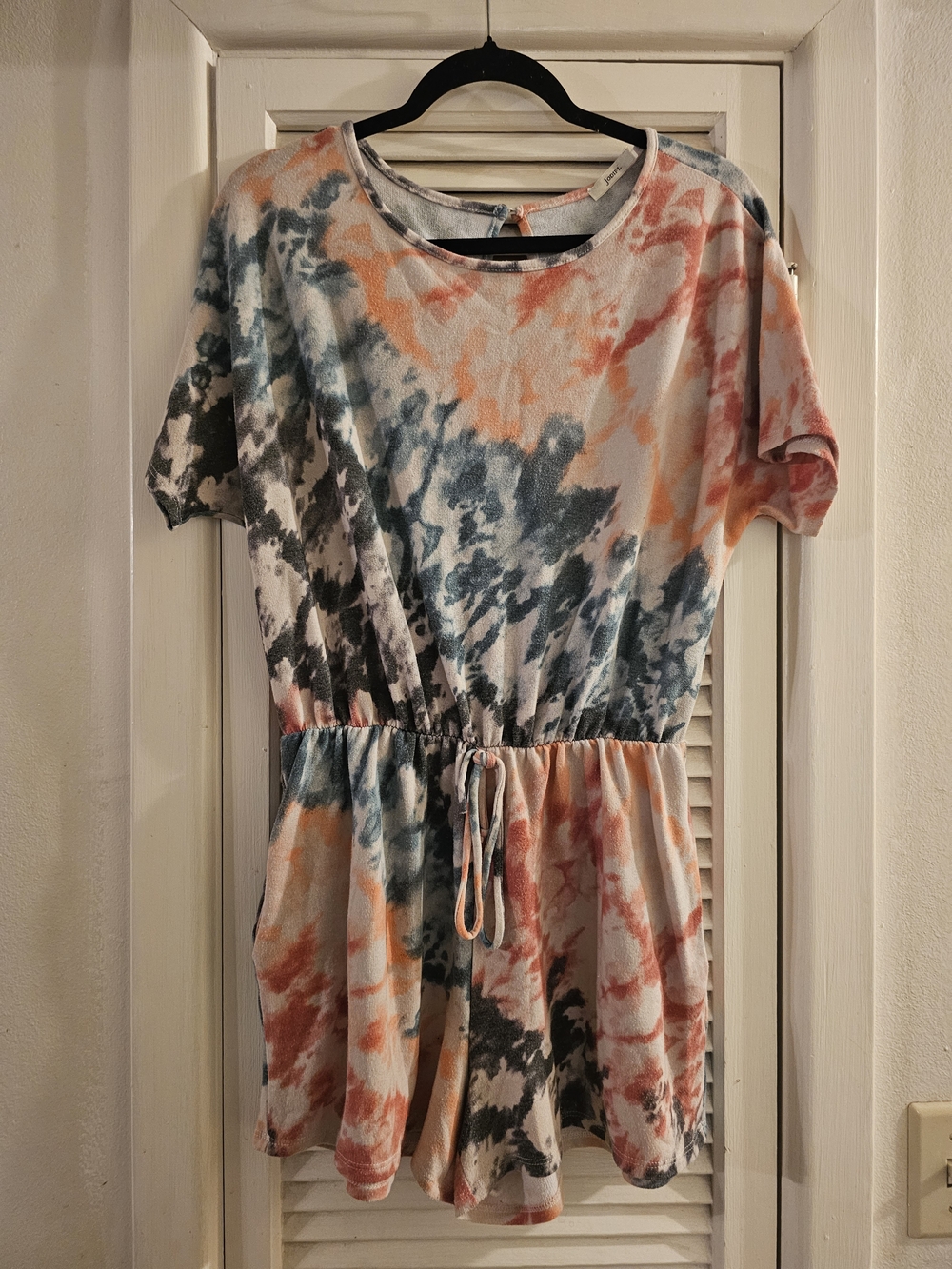 JODIFL Coral, Blue & Cream Tie-Dye Short Sleeve Romper